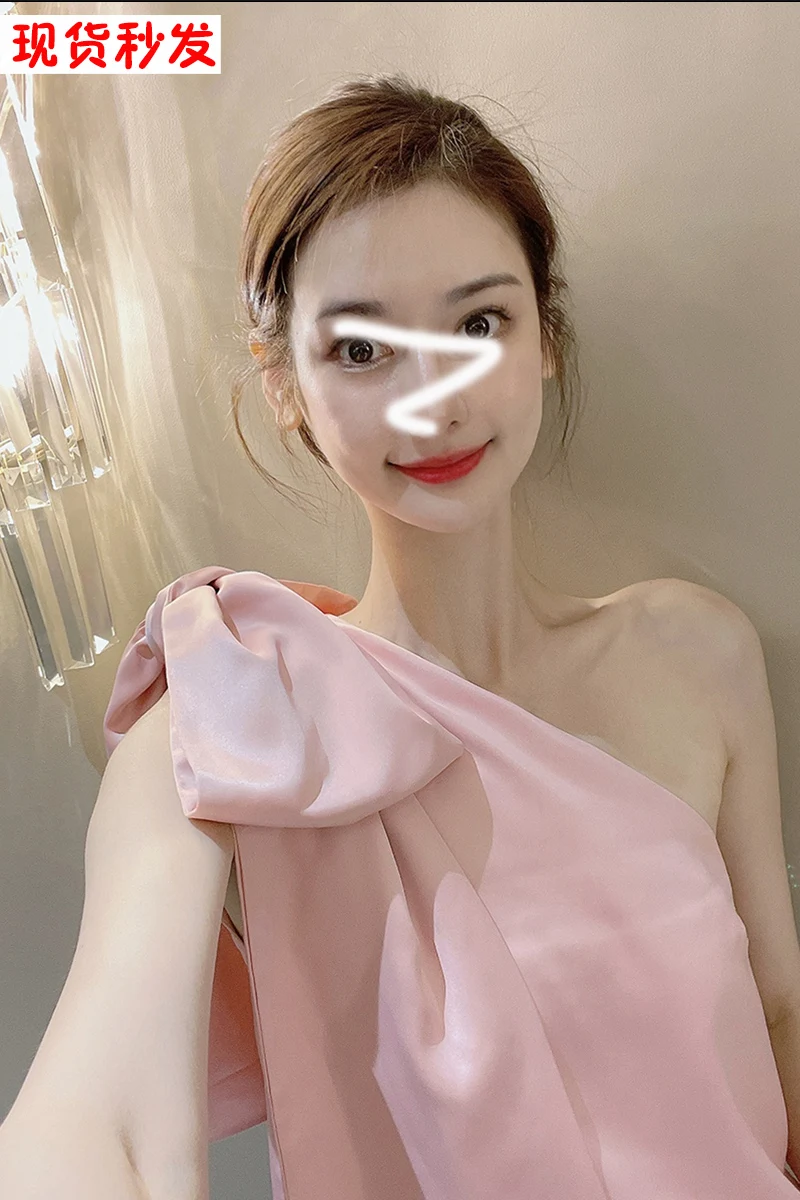 

2021 Summer New Pink Strapless Bow Shoulder Two-Way Strap Women's Satin Tube Top Vest