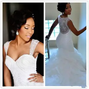 African Nigeria Vestido De Novia Backless Wedding Dresses Ruffled Lace See-Through Bridal Party Gowns Elegant Women Wedding Gown