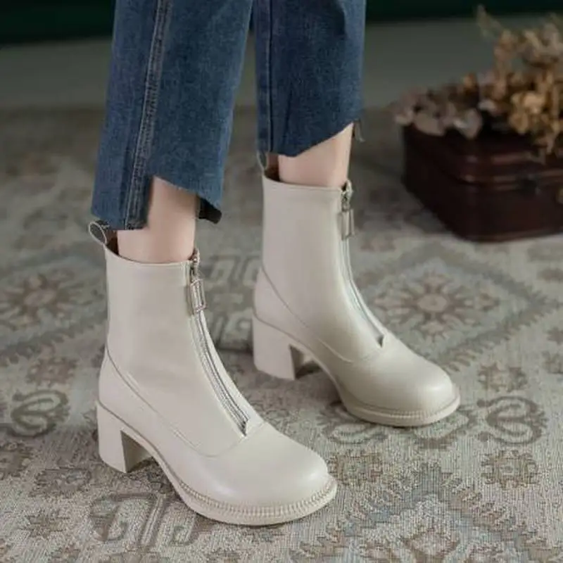 Женские Классические ботинки на молнии спереди вечерние высоком каблуке размеры