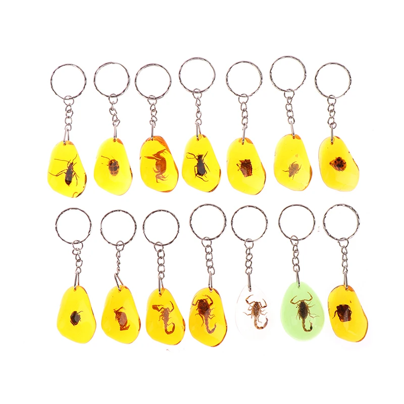 1 шт. очарование натуральный янтарь + цепочка для ключей смола насекомых