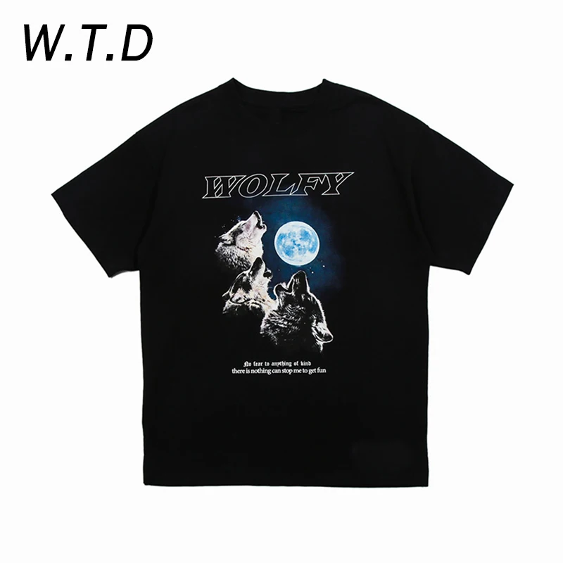 W.T.D Мужская одежда уличная полная луна волк Haunt модные футболки с принтом