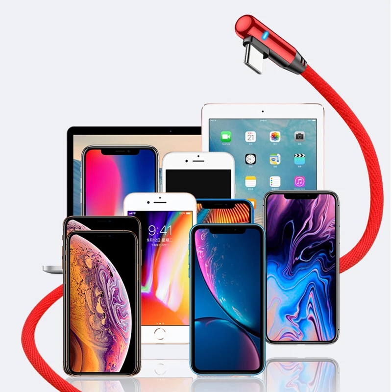 Зарядный кабель HEEMAX Micro USB Type-C светодиодный 90 градусов для Samsung iPhone Xiaomi Android |
