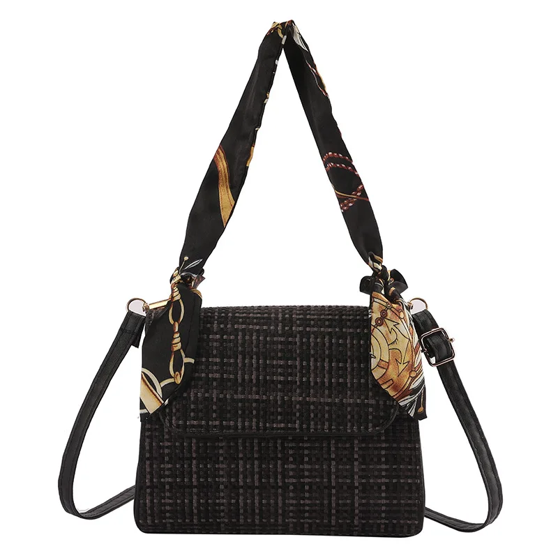

Fashion Shoulder Bags 2021 Trend Texture Braided Silk Scarf Rope Simple One Shoulder Messenger Sewing Thread Small Square Bag