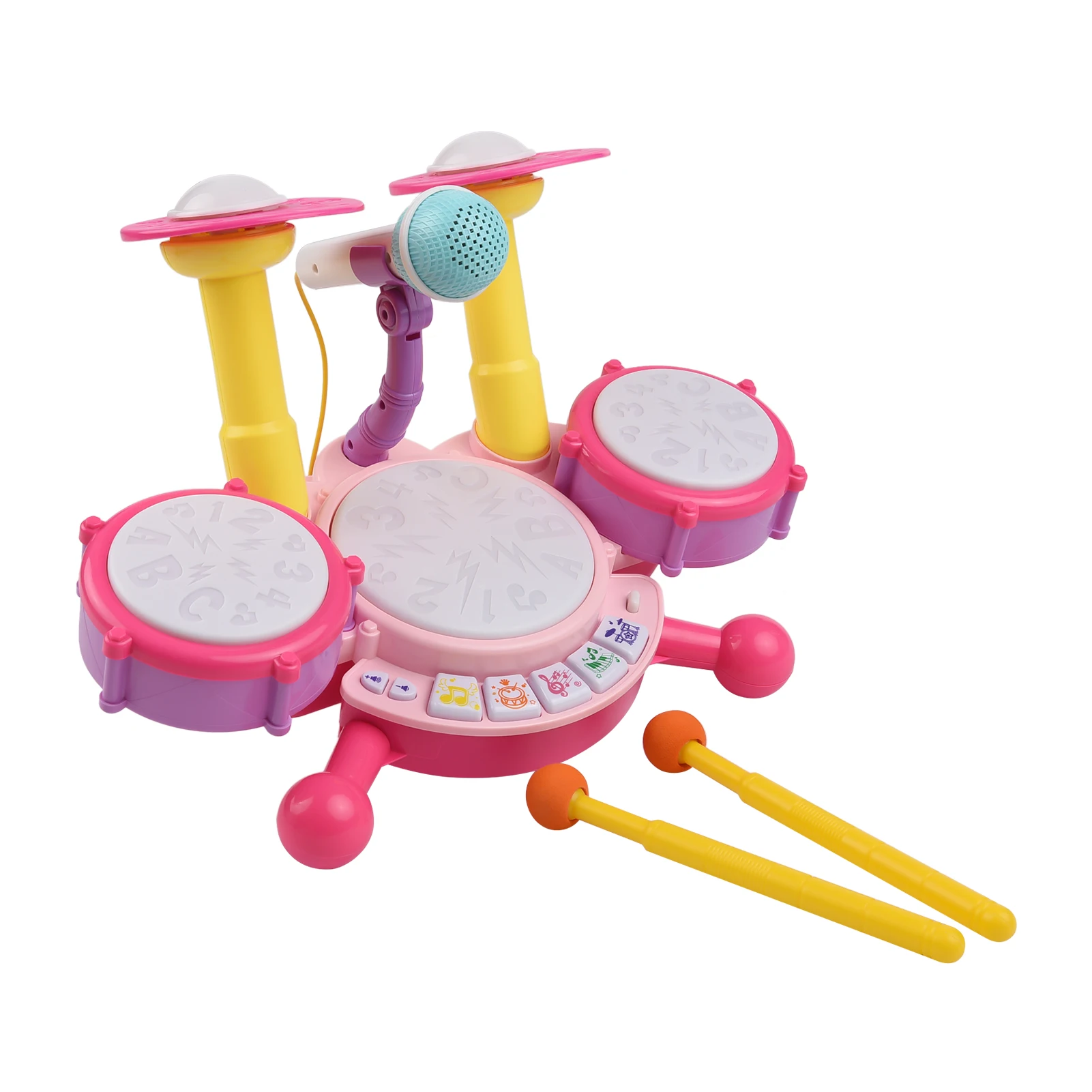 

Kids Drum Set Toy Electronic Drum with Light Rhythm Effect Microphone 2 Drumsticks for Children Early Musical Education