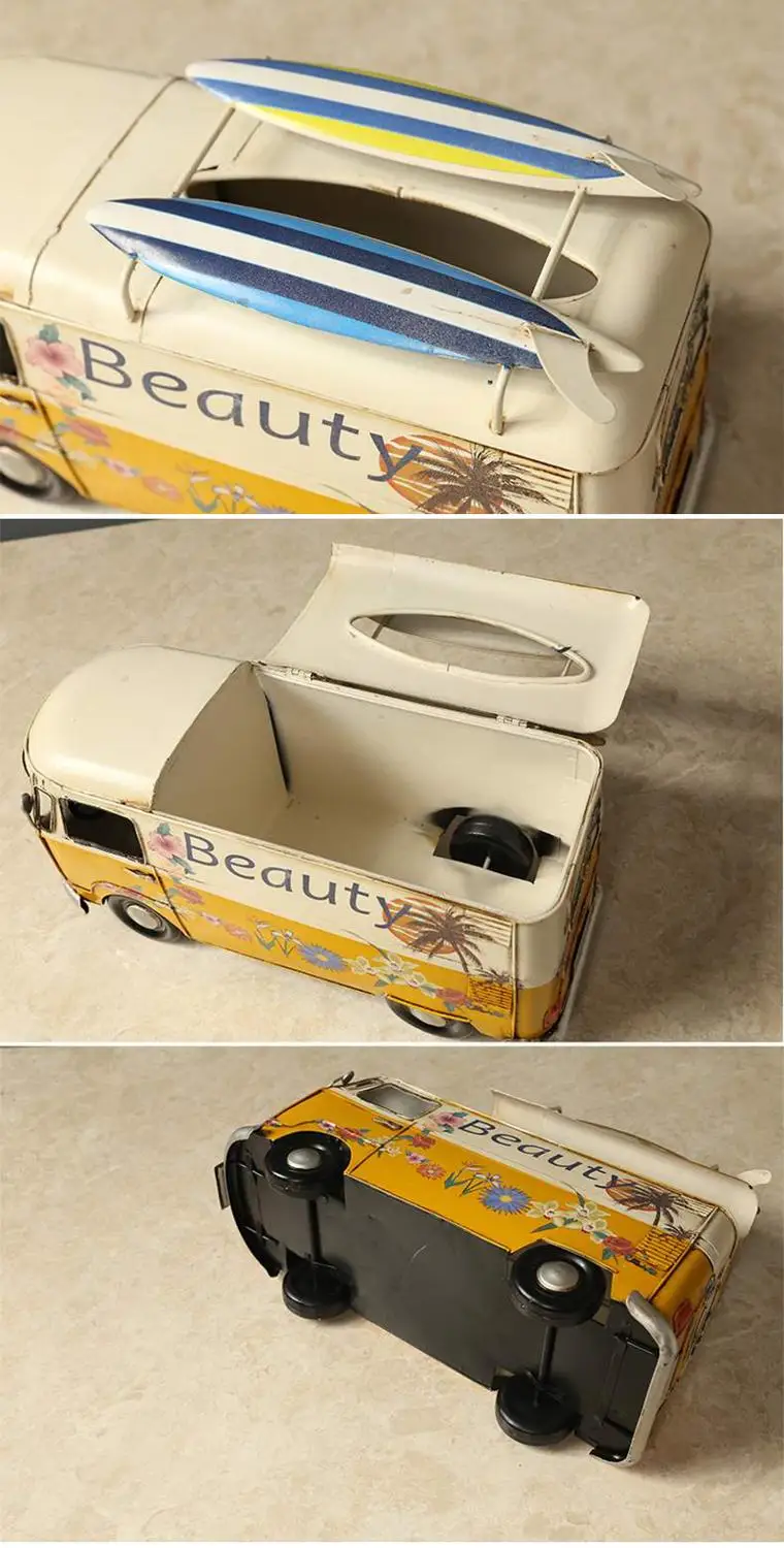 

Multicolor Bus Figurines Retro classic cars Tissue Box Home Decoration Ornaments Crafts Vintage Ornaments Living Room Decor