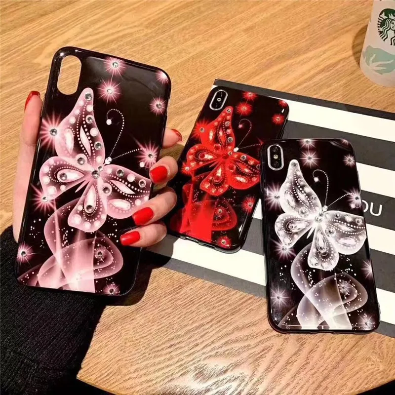 

Fashion Diamond Butterfly Phone Cover Case For Iphone X 11 12 Pro Xs Max Mini Xr 10 8 7 6 Plus Se 4.7 Luxury Hard Coque Fundas