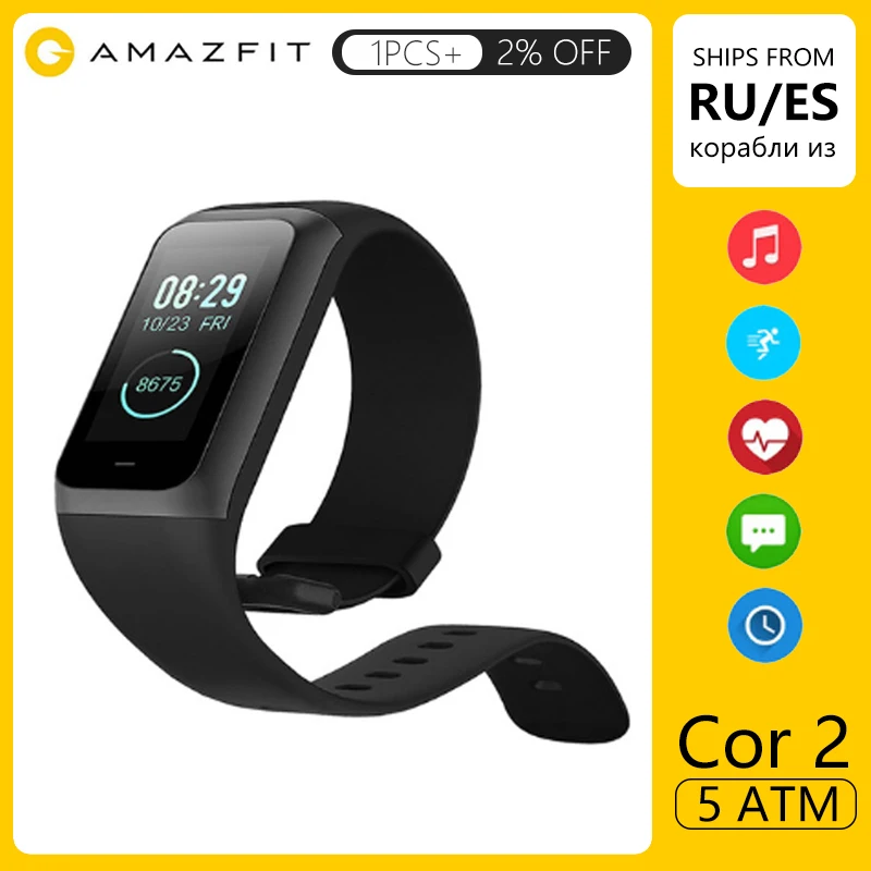 Amazfit Band Cor 2 Смарт-часы 5ATM водонепроницаемые 2.5D цветной каркас из нержавеющей стали для Android IOS Huami smartwatch Браслет