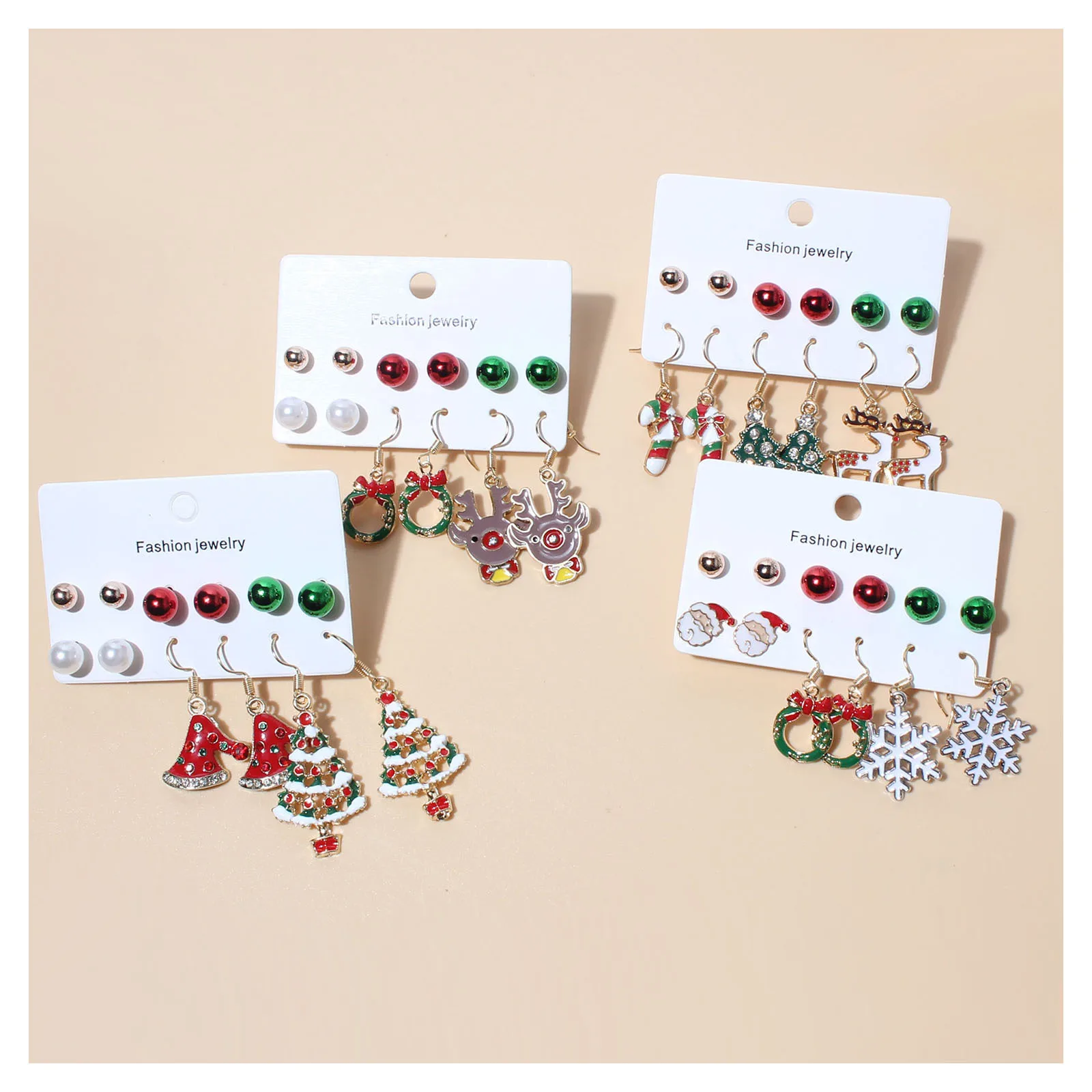 

HaHaGirl Cute Santa Clau Snowman Lovely Tree Elk Scepter Earrings Set Christmas Party Gift Dangle Earrings Jewelry Accessories