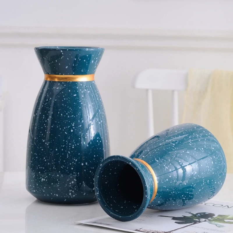 Ваза для цветов в горошек 1 шт. синий темно-синий керамический цветочный горшок с