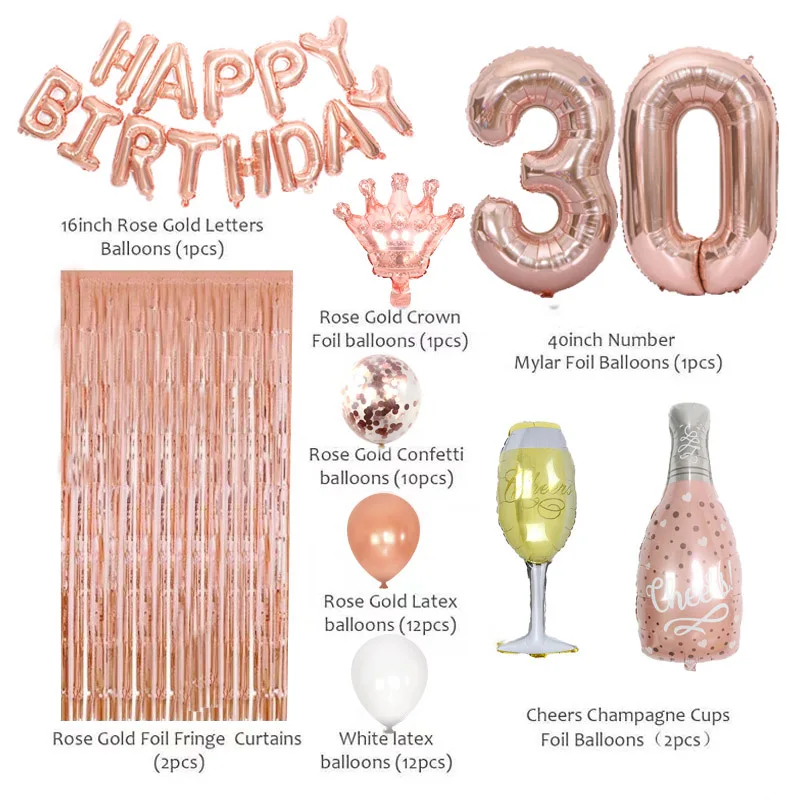 

Birthday Party Background Decorations Rose Gold Number Champagne Balloons Curtain Latex Balloon Decoration Great Birthday Gifts