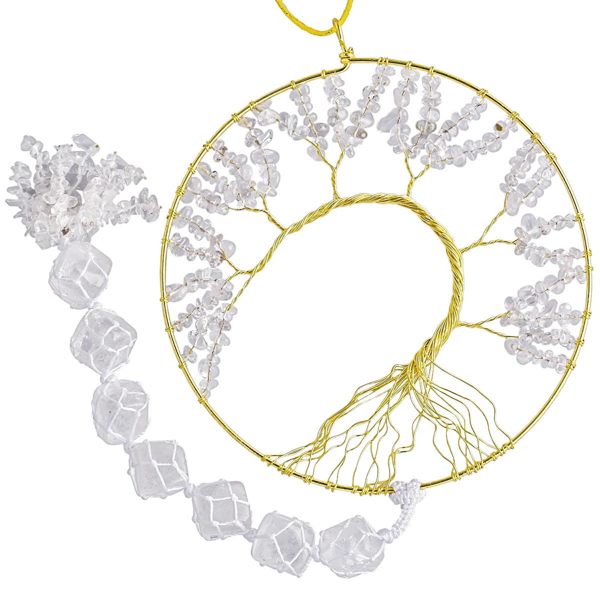 Natural Amethyst Tree Of Life Wind Chimes Reiki 7 Chakra Crystal Stone Irregular Mineral Wall Window Hanging Ornament Room Decor