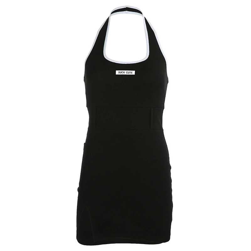 

2020 women's new fashion hanging neck letter embroidery slim waistcoat dress skirt