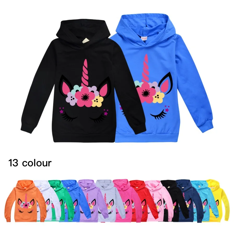 Толстовки с единорогом детские толстовки модная футболка капюшоном для девочек