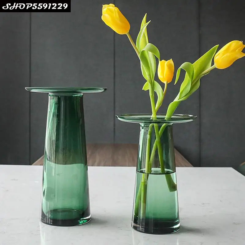 

European Glass Vase Flat Flower Arrangement Container Countertop Hydroponic Living Room Dining Table Flower Vase Home Decoration