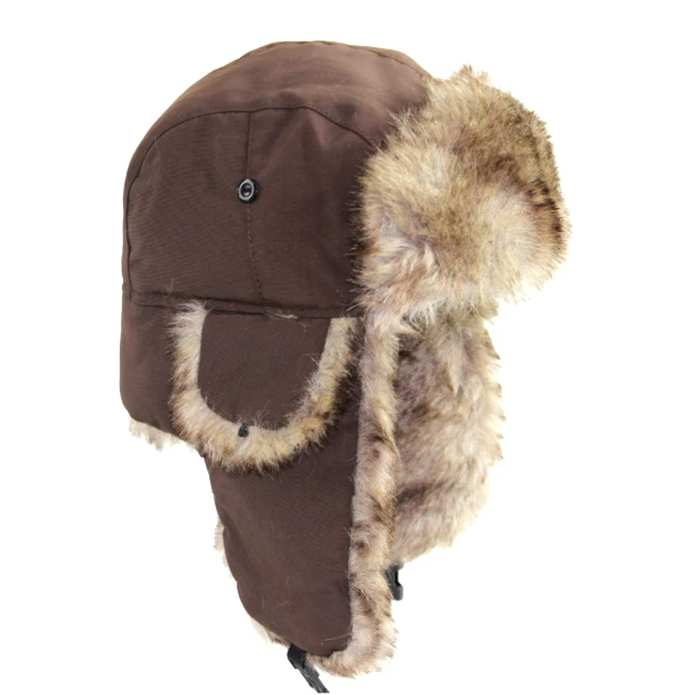 Mens Women Unisex Warm Trapper Aviator Trooper Earflap Winter Flaps Ski Hat New Bomber Hats Russian Ski Hat Faux Fur Hats