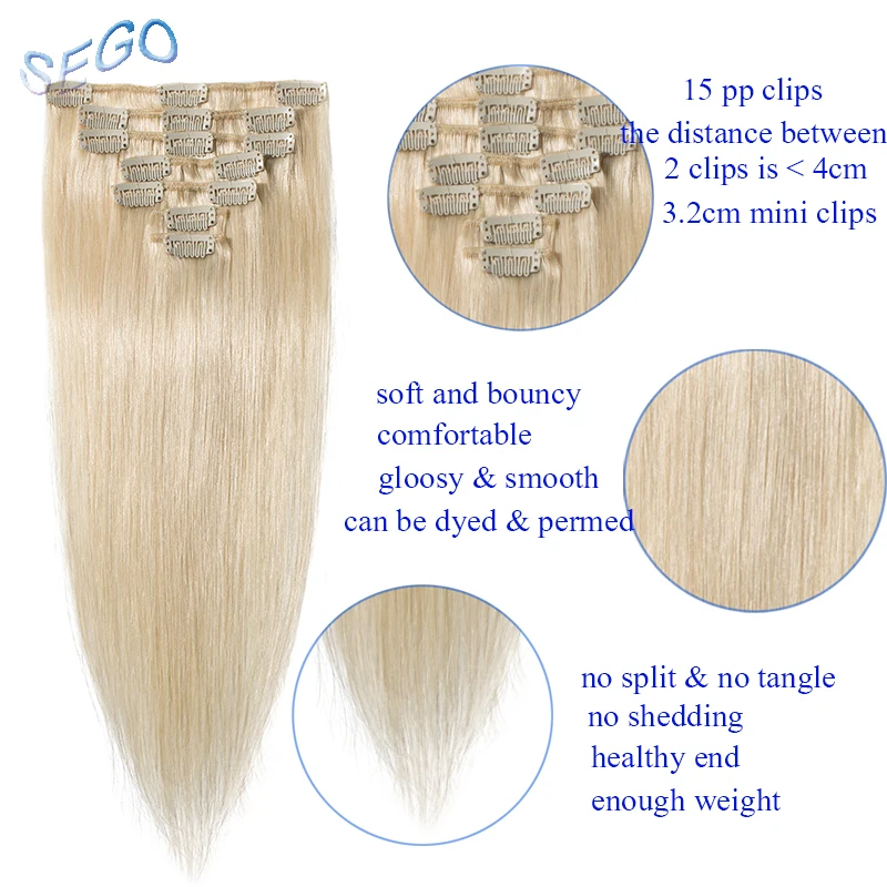 SEGO 1"-22" 70 г Прямой зажим синтетических Пряди человеческих волос для наращивания фабричного производства-Реми 7 шт./компл. бразильский волос чистый и фортепиано Цвет