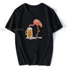 Футболка мужская с принтом фламинго, пивной кружки, хлопковая, в стиле ретро