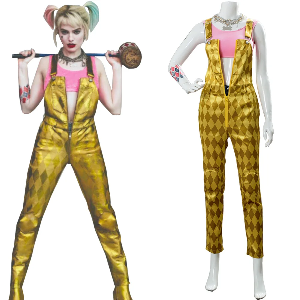 Костюм для косплея Харли Квинн Бэтмен птицы добычи Женский Золотой комбинезон