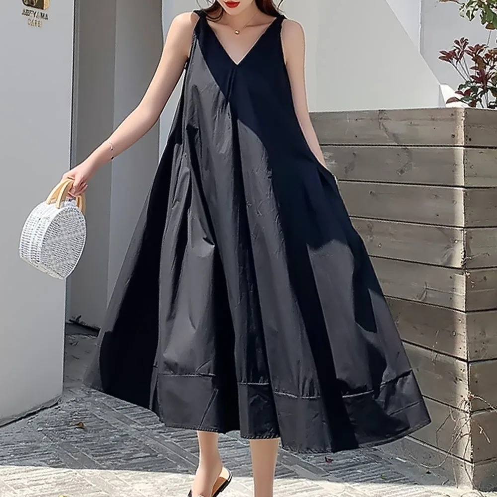 

Женское свободное платье в японском стиле, вертикальный пуловер с V-образным вырезом, свободное Макси-платье для пляжа и туризма, летние мод...