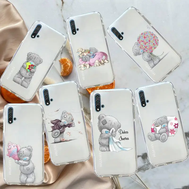 

Lovely Teddy bear Phone Case Transparent for Huawei honor P mate Y 20 30 40 10 8 5 6 7 9 i x c pro lite prime smart 2018 2019