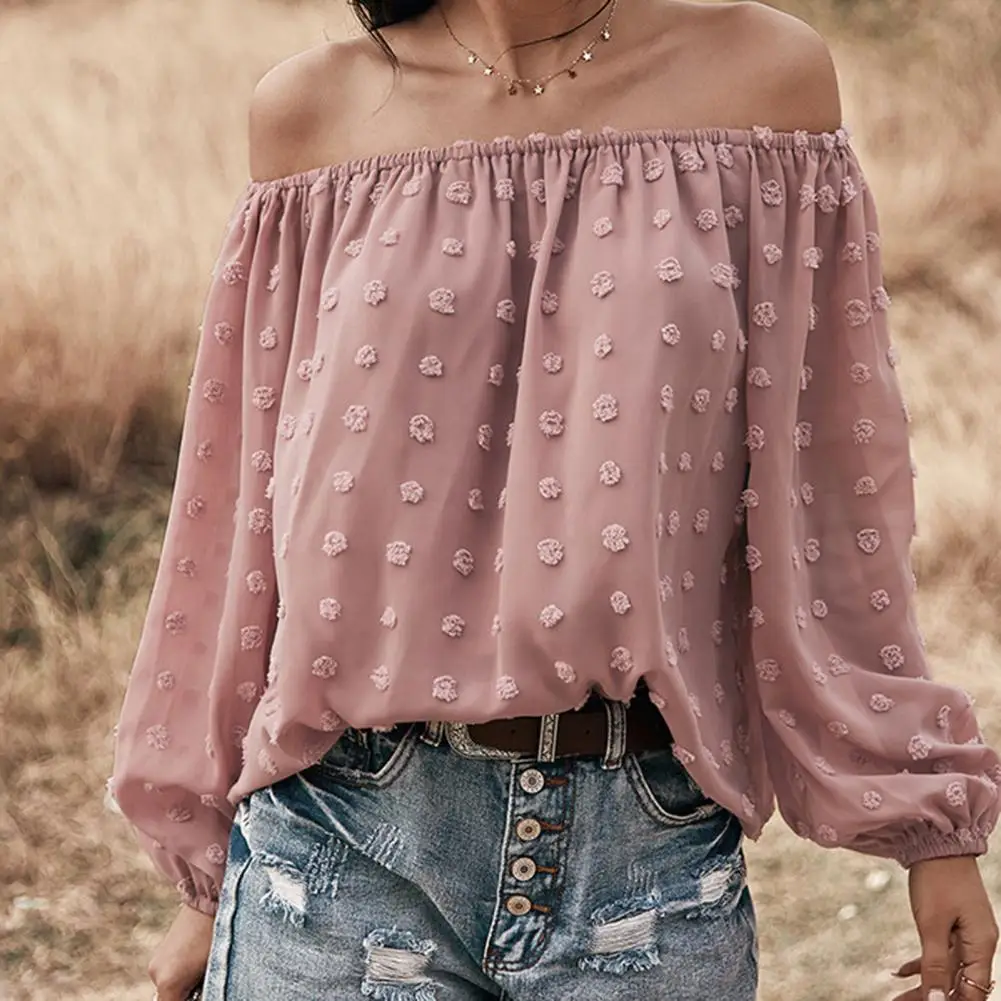 

Women Blouse Long Sleeve Breathable Polyester One Shoulder Shirt for Party