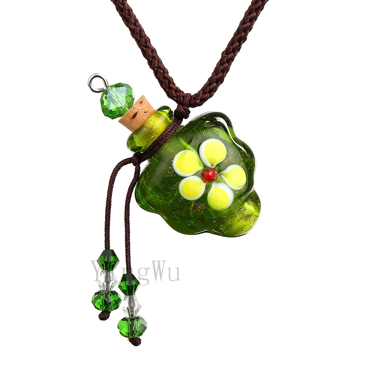 YingWu Murano Glass GREEN oil ashes urn bottle cork pendant vial Necklace Adjustable | Украшения и аксессуары