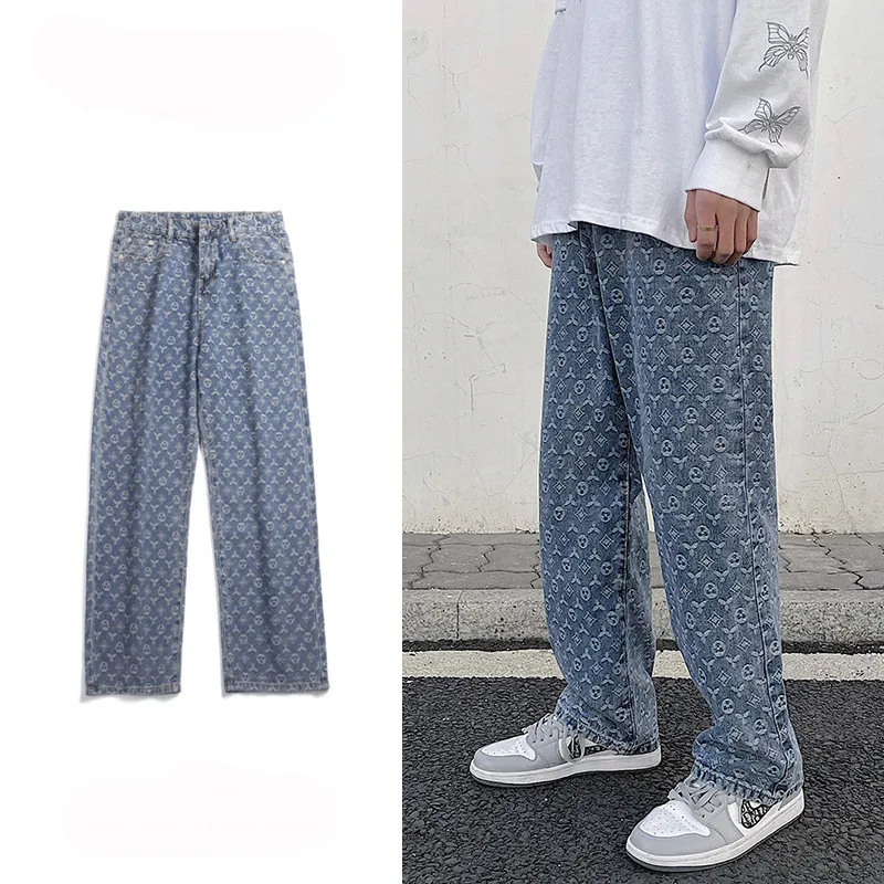 

Джинсы мужские мешковатые с цветочным принтом, брендовые дизайнерские брюки из денима в стиле хип-хоп, модные джинсы с принтом