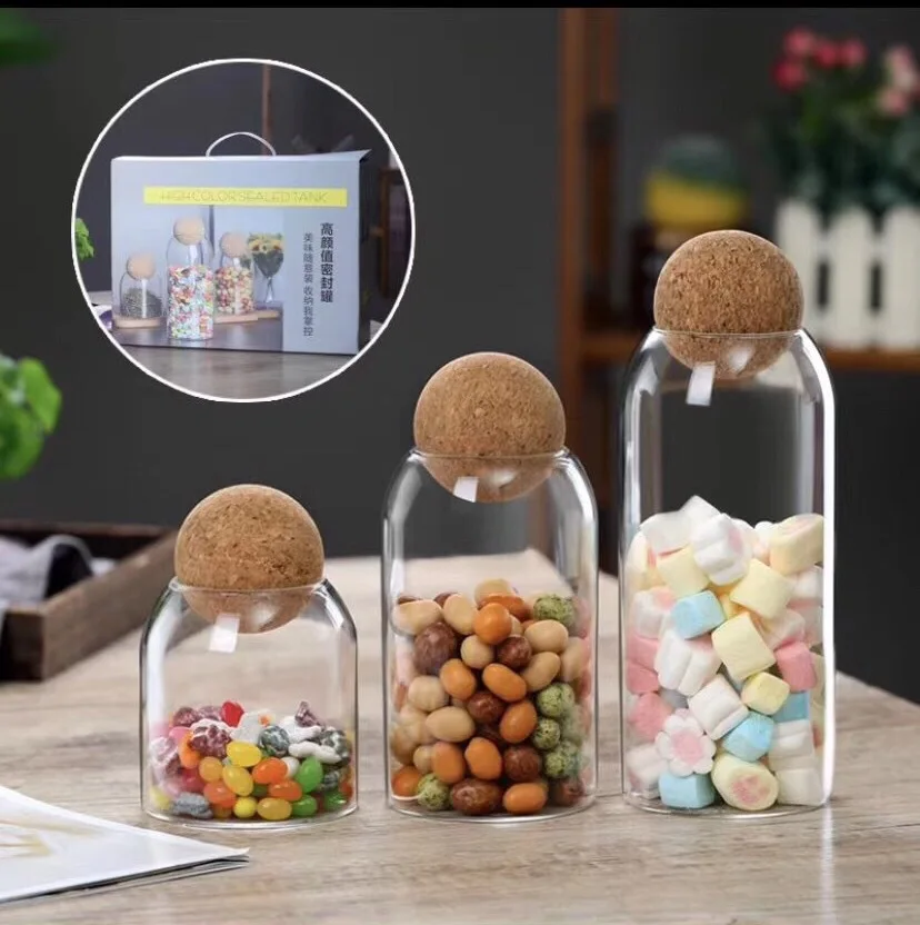 

3Pcs/Set Kitchen Storage Bottle Transparent Glass Jar With Ball Cork Lid Grain Tea Leaf Coffee Beans Candy Organize Container