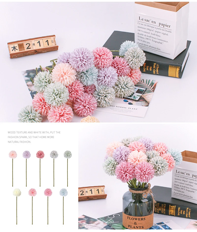 

Multicolor Artificial Flower Silk Dandelion Flower Ball Fake Flower Wedding Decoration Family Party Hotel Garden Decoration
