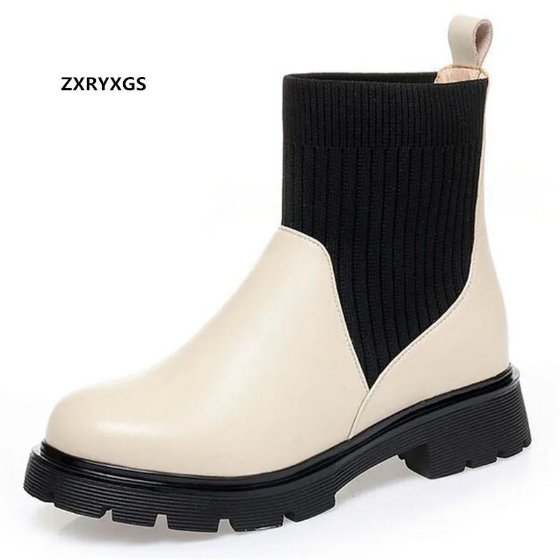 

2021 New Autumn Genuine Leather Single Chelsea Boots Martin Boots Non-slip Low Heel Comfort Winter Boots Plus Velvet Warm Shoes