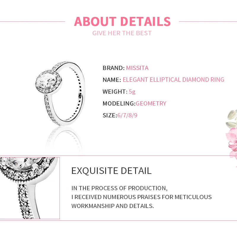 MISSITA NEW Elegant Oval AAA Zircon Finger Rings For Women Fit Wedding Anniversary Silver Color Jewelry Gift Dropshipping | Украшения и