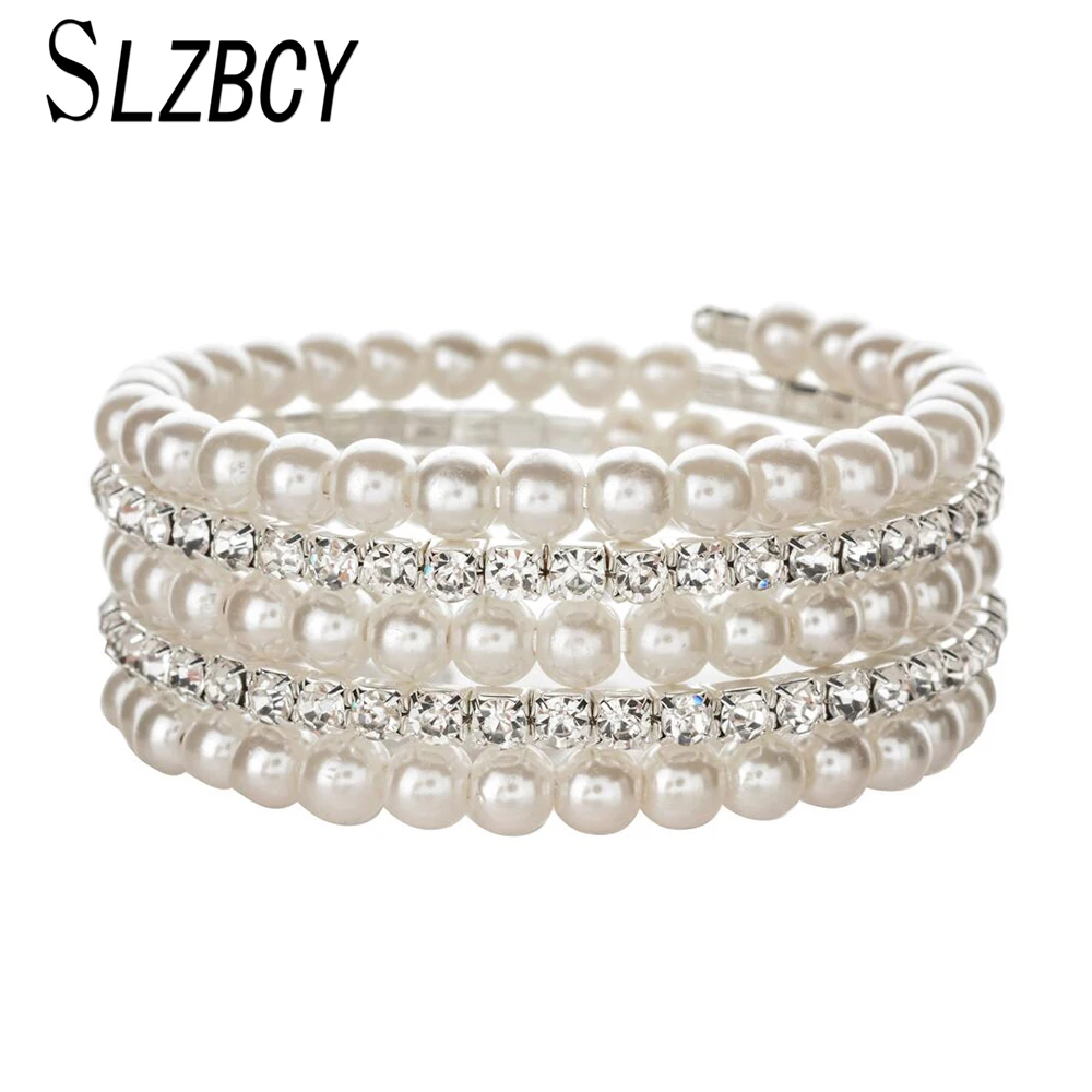 Женский многослойный браслет SLZBCY многослойные браслеты-манжеты с жемчугом