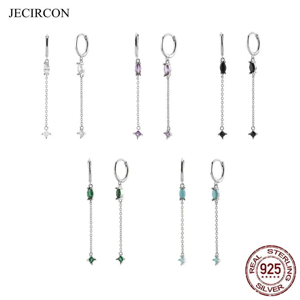 

JECIRCON 100% Real 925 Sterling Silver Multicolor Zircon Tassel Drop Earrings European and American Women Wedding Fine Jewelry