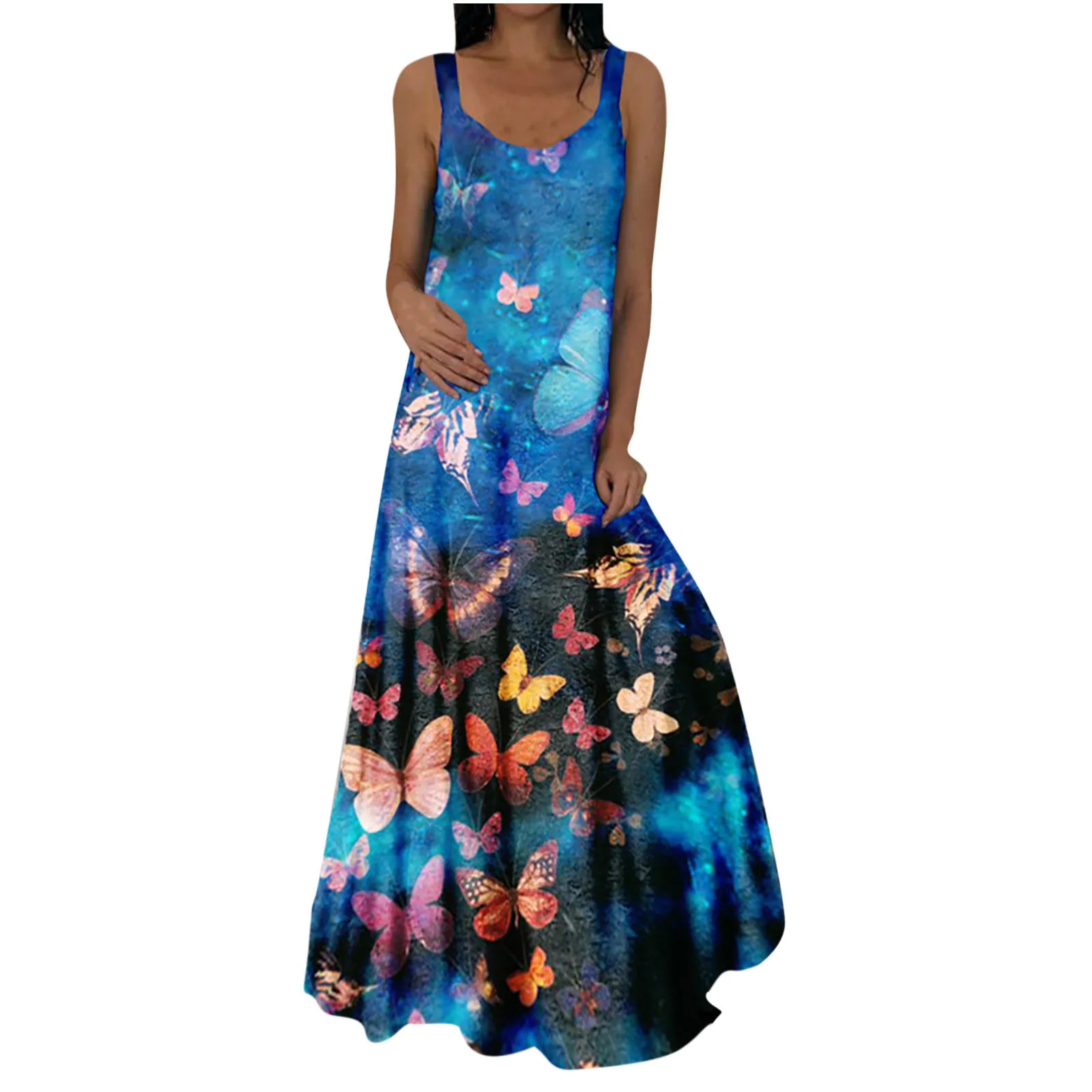 

vestido de mujer Women's Summer Fashion Casual O-Neck Regular Print Sashes Floor-Length Dress