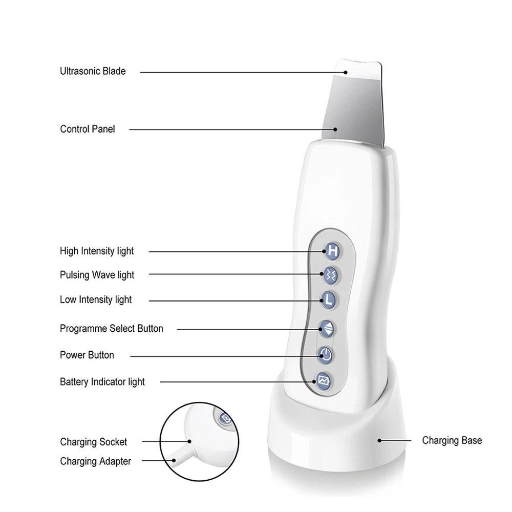 Ultrasonic Skin Scrubber Deep Facial Cleaner Ion Acne Blackhead Remover Peeling Shovel Massager Face Lift Machine | Красота и