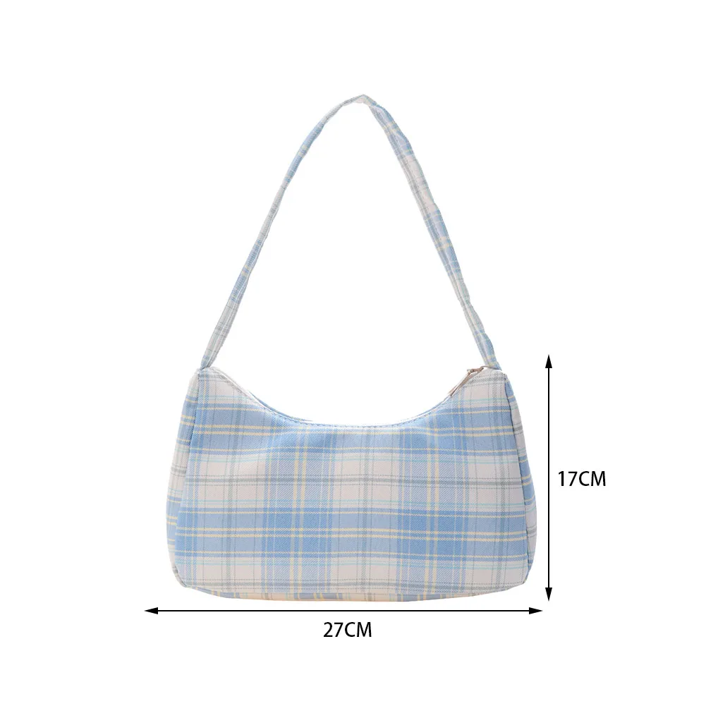

Vintage Plaid Print Shoulder Underarm Bag Women Small Half Moon Handbags Female Cloth Causal Zipper Daily Totes Purse