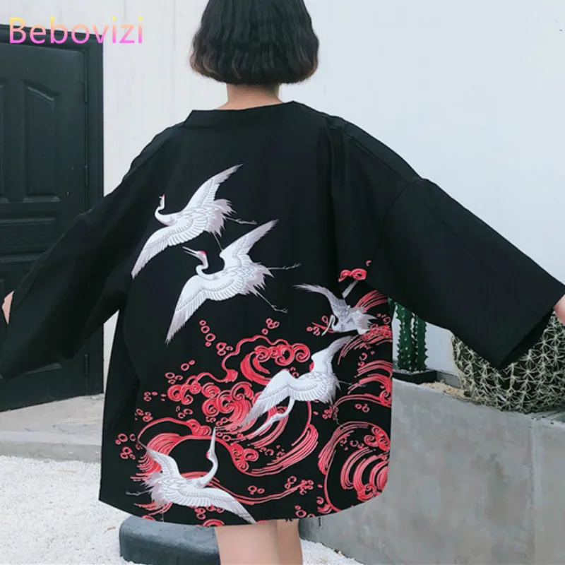 Новинка 2020 женский кардиган кимоно в японском стиле Харадзюку с принтом черный