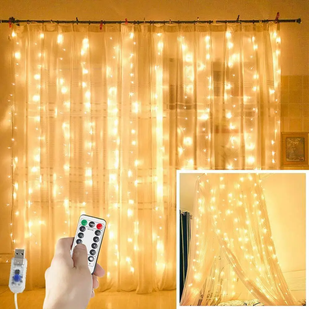 300 LED Fairy String Lights USB Curtain Window Wedding Decor + Controller | Лампы и освещение