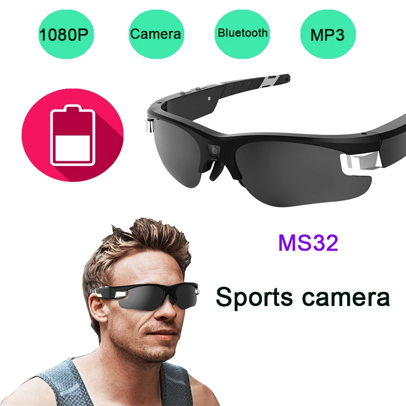 구매 1080P 브랜드의 새로운 HD 스마트 안경 카메라 블루투스 스포츠 미니 캠코더 선글라스 액션 야외 스포츠 Microcam