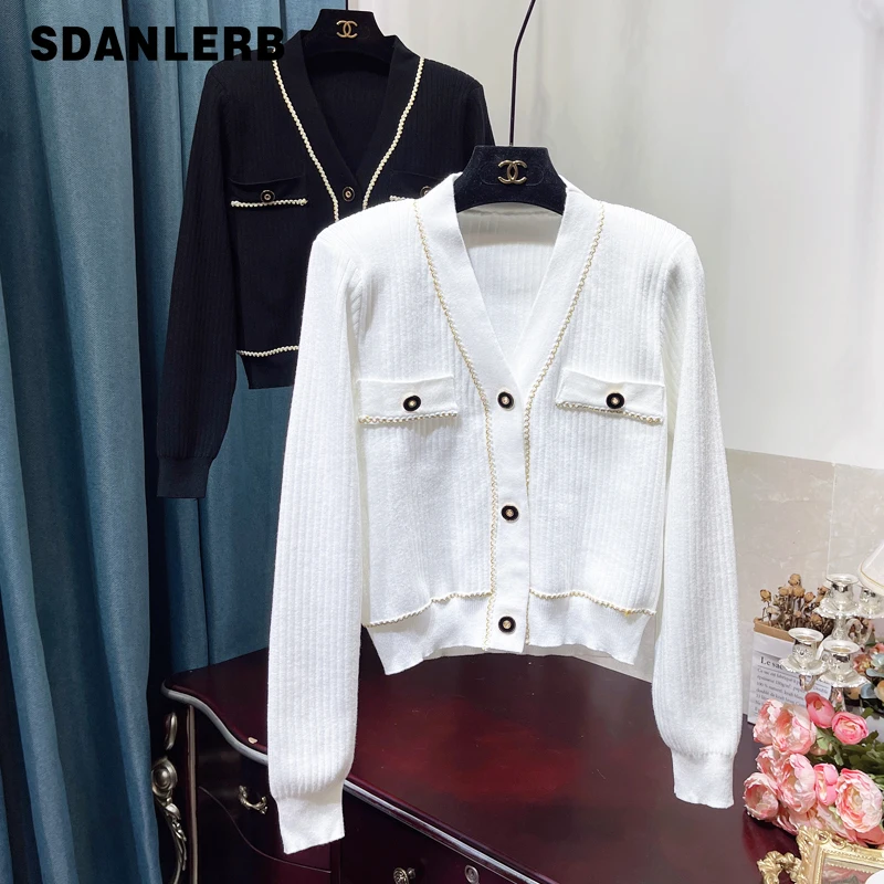 

Женский трикотажный кардиган с V-образным вырезом, с длинным рукавом