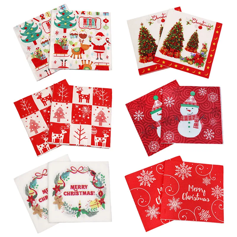 

20pcs Tissue Xmas Serviette Tissue Napkins Santa Claus Snowman Merry Christmas Party for New Year Disposable Tableware Supplies