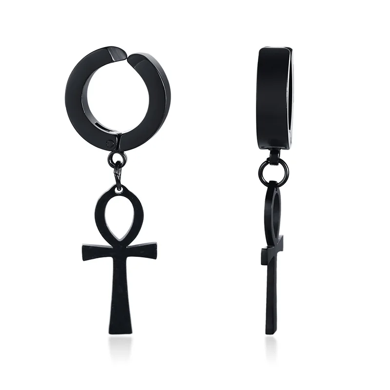 black ear clip Вечный крест египетская Клеопатра Ankh серьги для мужчин ювелирные изделия антиквариат Черный Нержавеющая сталь египетская королева Анкара серьги - Окраска металла: black ear clip