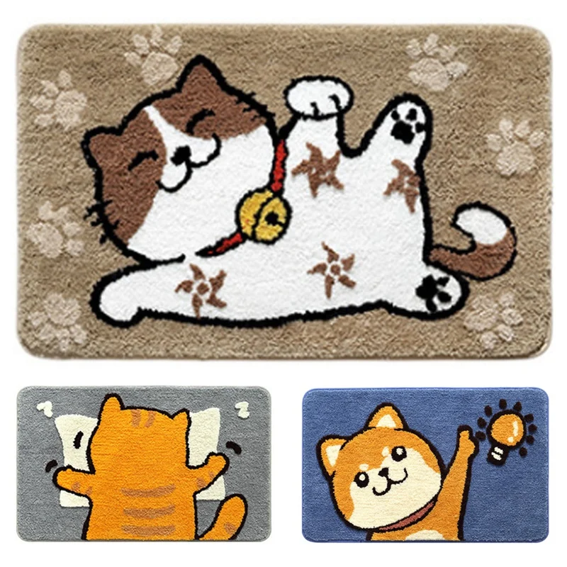 

Cartoon Cat Flocking Bath Mat Household Bedroom Floor Mat Absorbent Foot Mat Non-Slip Mat