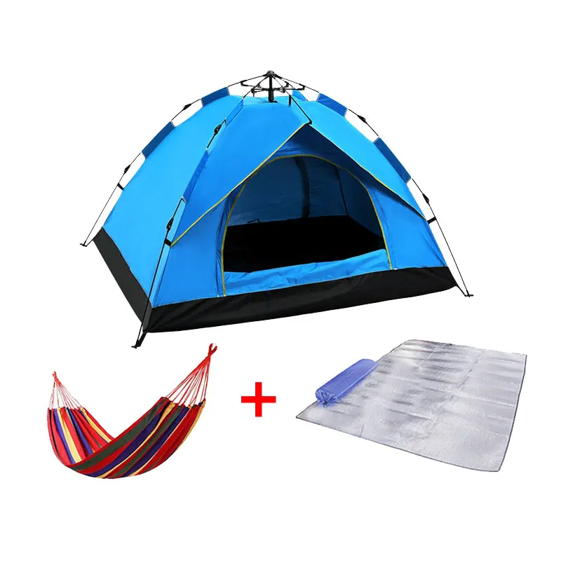 Outdoor Bedding Tent 2-3-4 Person Automatic Camping Tent + Moisture-Proof Mat + Hammock Camping Tent Waterproof with Bag