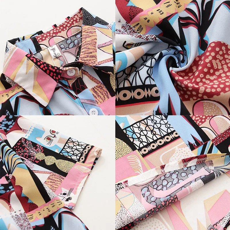 

Women Printed Blouse Summer Button Down Casual Shirts Loose Tops Short Sleeve Lapel Blouses New Arrived