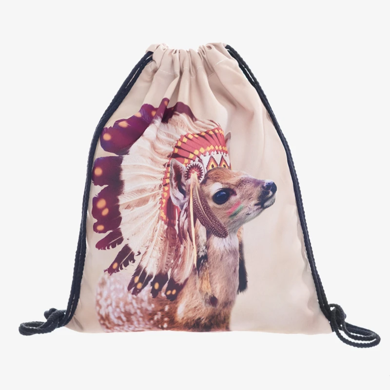 Новый 3D мешок с кулиской принтом индийского оленя Повседневное Mochila Cuerda из дверей