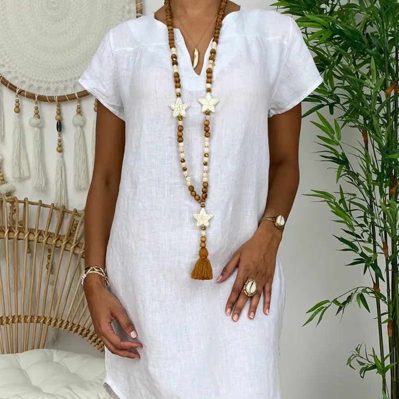

Women Summer Dress New Women's Cotton And Linen Linen Loose Casual Short-sleeved Dress