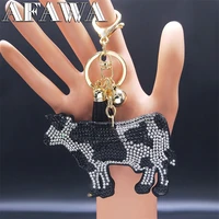 2022 animal cows crystal keychain big tassel bag accessories for women gold color jewelry porte clef femme k2803s01