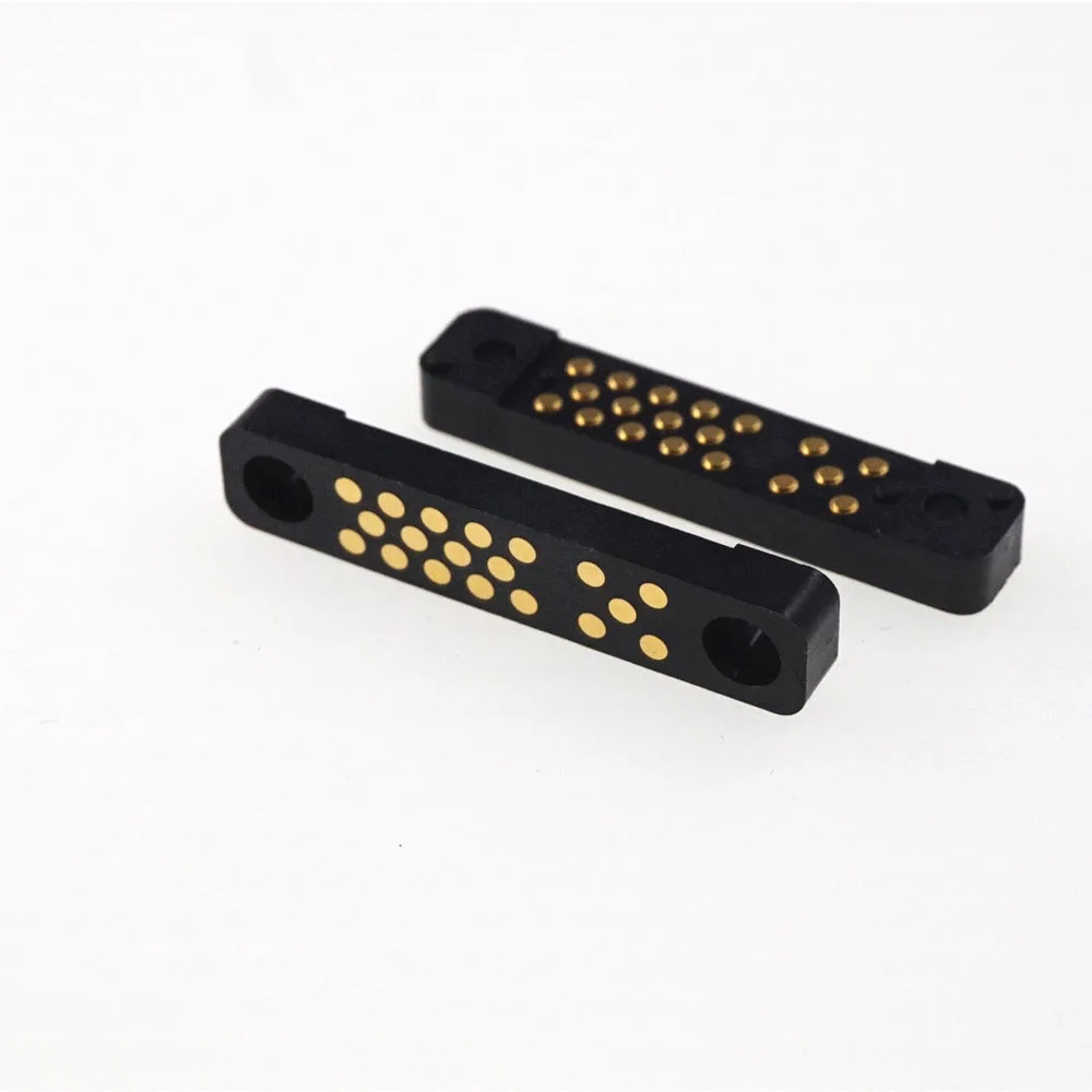 1 Pair Male Female Spring Loaded Pogo Pin Connector 19 Pins Panel Mount Flange PCB SMD 2A 12V Gold Plated 3 Rows 14+5 Position |