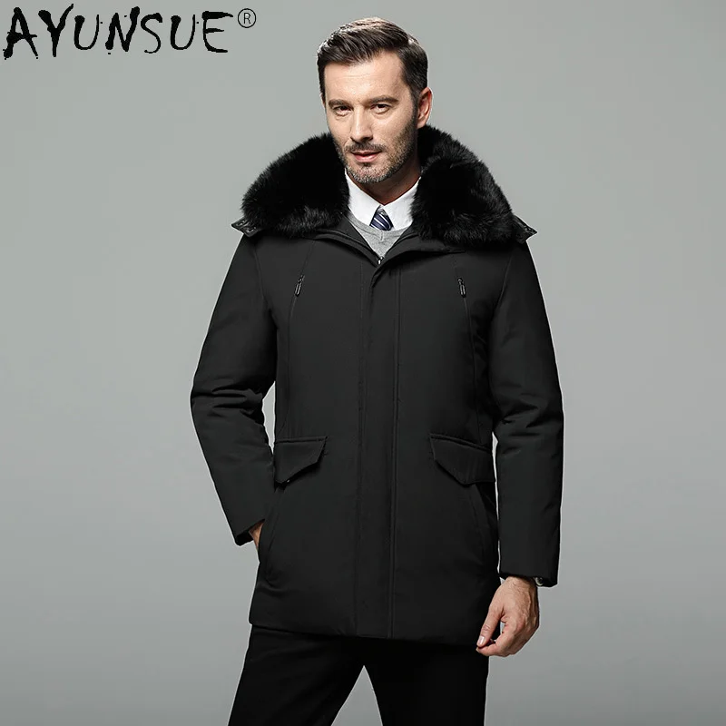 Пуховик мужской зимний с воротником из лисьего меха LXR468 | Мужская одежда